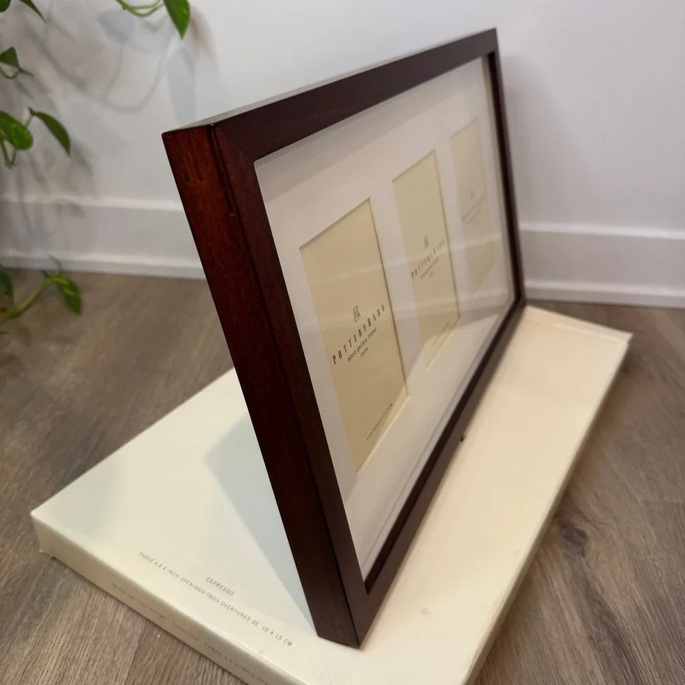 Pottery Barn Wood Gallery Frame Espresso 3 Opening 4x6 Collage Picture Frame NEW
